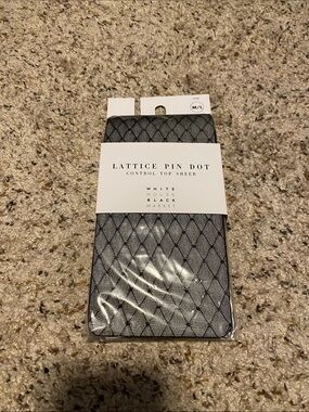White House Black Market Lattice Pin Dot Sheer Control Top Hosiery - Black